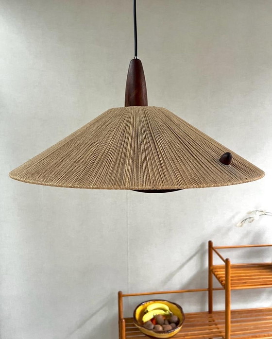 Image 1 of Scandinavian Design hanging lamp from Temde Leuchten Teak and Rope