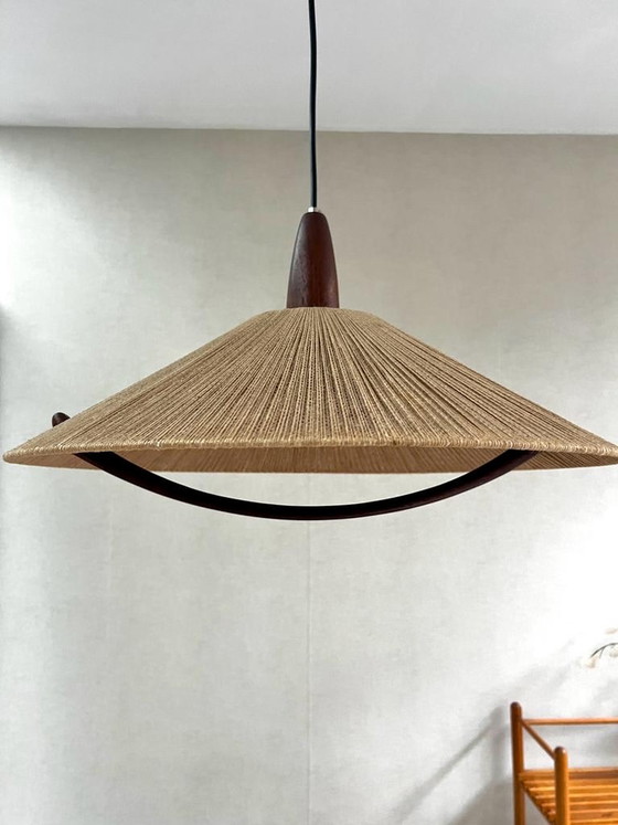 Image 1 of Scandinavian Design hanging lamp from Temde Leuchten Teak and Rope