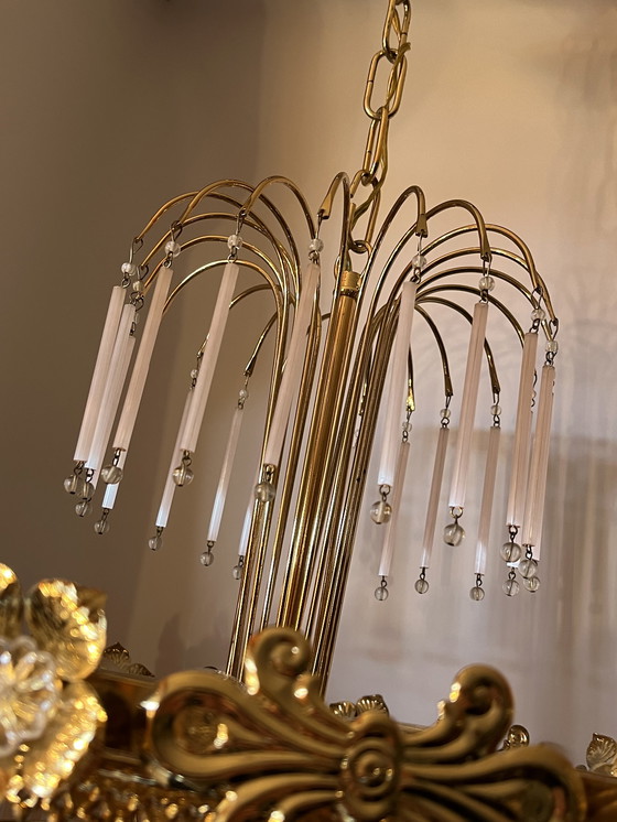 Image 1 of Lustre italien vintage en opaline rose, lampe pendante, barrettes