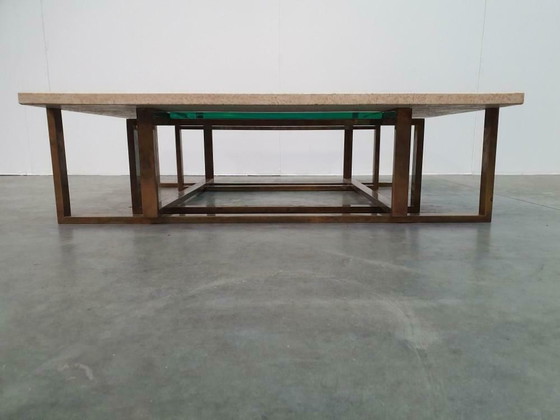 Image 1 of Maison Jansen travertin messing glas vintage 60's