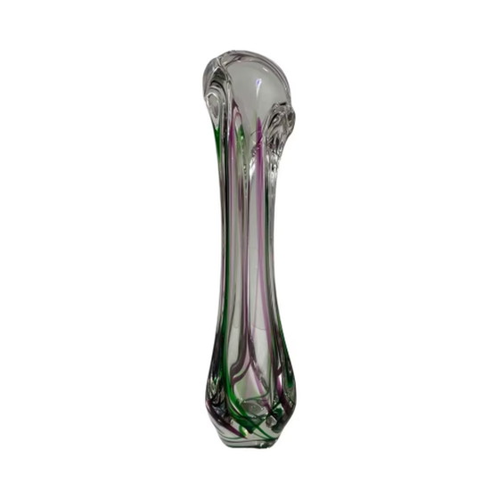 Image 1 of Max Verboeket - Kristalunie Maastricht - Vase (Grand) avec violet et vert - Non utilisé, vintage -