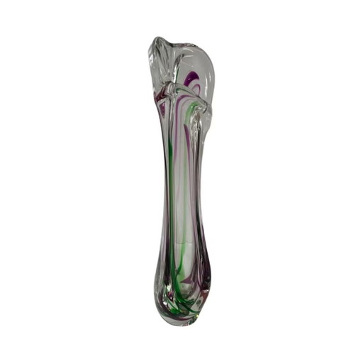 Max Verboeket - Kristalunie Maastricht - Vase (Grand) avec violet et vert - Non utilisé, vintage -