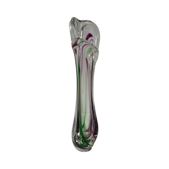 Image 1 of Max Verboeket - Kristalunie Maastricht - Vase (Grand) avec violet et vert - Non utilisé, vintage -
