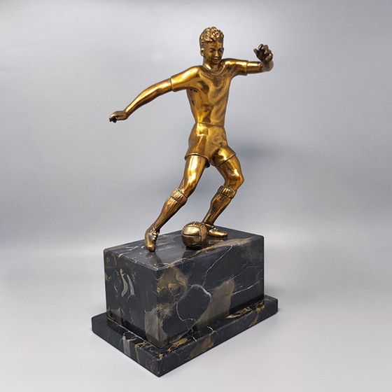 Image 1 of 1930s Art Deco Football - Soccer Player Bronze Sculpture. Made in Italy