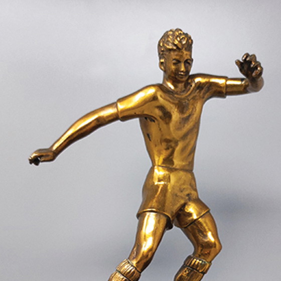 Image 1 of 1930s Art Deco Football - Soccer Player Bronze Sculpture. Made in Italy