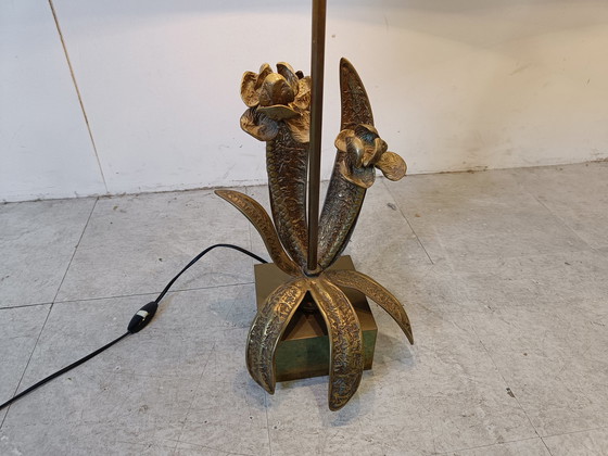 Image 1 of 2x Vintage Bronze flower table lamps