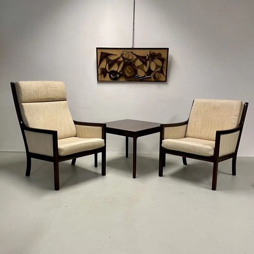 2x Poul Jeppesen chairs + 1x coffee table Ole Wanscher