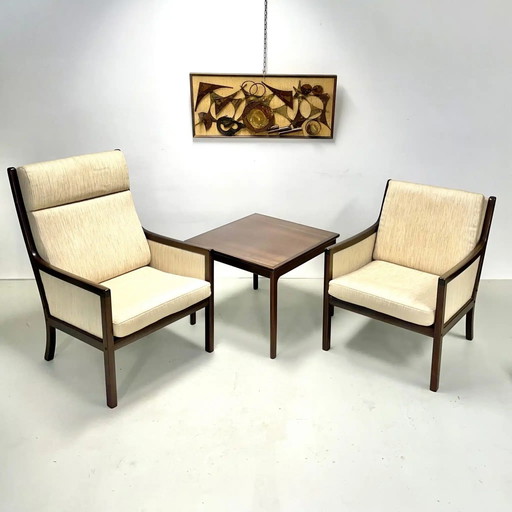 2x Poul Jeppesen chairs + 1x coffee table Ole Wanscher