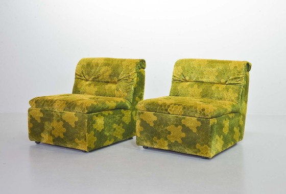 Image 1 of Laauser Gold- Green Velvet Dots Modular Lounge Sofa Set, 6 Elements. Germany, 1970s