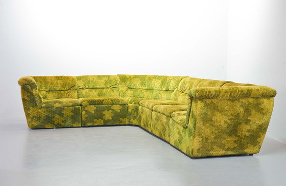 Image 1 of Laauser Gold- Green Velvet Dots Modular Lounge Sofa Set, 6 Elements. Germany, 1970s