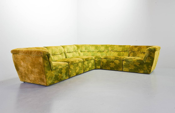 Image 1 of Laauser Gold- Green Velvet Dots Modular Lounge Sofa Set, 6 Elements. Germany, 1970s