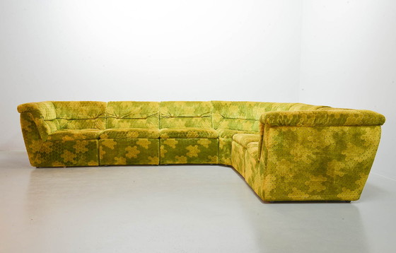 Image 1 of Laauser Gold- Green Velvet Dots Modular Lounge Sofa Set, 6 Elements. Germany, 1970s