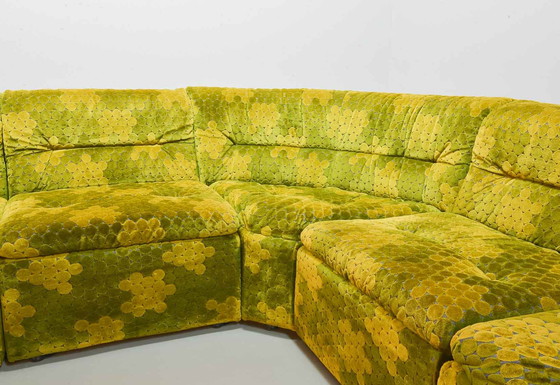 Image 1 of Laauser Gold- Green Velvet Dots Modular Lounge Sofa Set, 6 Elements. Germany, 1970s