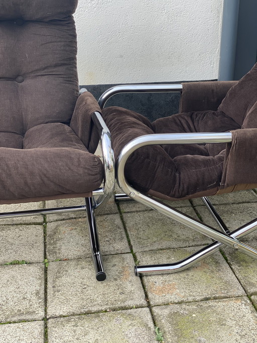 2 x chaises longues en acier tubulaire