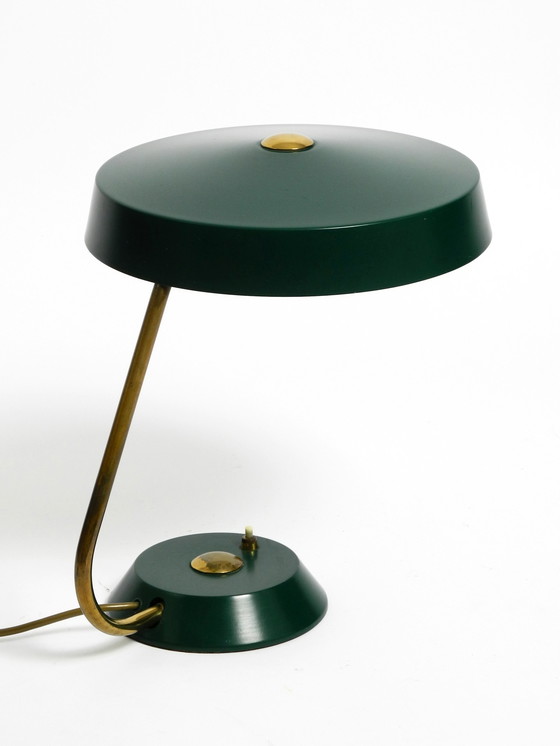 Image 1 of Original large heavy Mid Century Modern metal table lamp in British Green in dreamlike condition