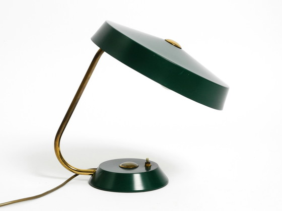 Image 1 of Original large heavy Mid Century Modern metal table lamp in British Green in dreamlike condition