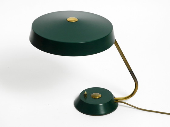 Image 1 of Original large heavy Mid Century Modern metal table lamp in British Green in dreamlike condition