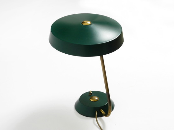 Image 1 of Original large heavy Mid Century Modern metal table lamp in British Green in dreamlike condition