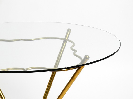 Image 1 of Beautiful very rare Italian mid-century round glass brass floral side table