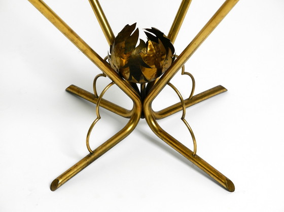 Image 1 of Beautiful very rare Italian mid-century round glass brass floral side table