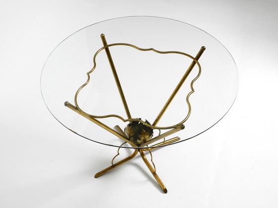 Image 1 of Beautiful very rare Italian mid-century round glass brass floral side table