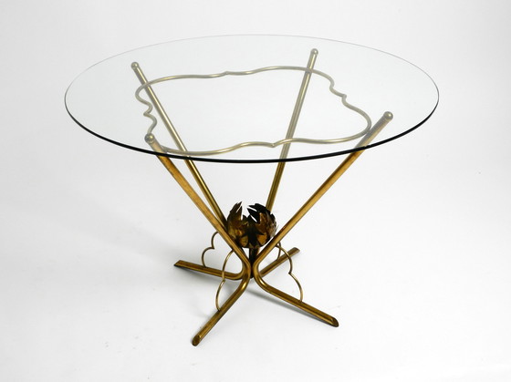 Image 1 of Beautiful very rare Italian mid-century round glass brass floral side table