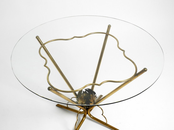 Image 1 of Beautiful very rare Italian mid-century round glass brass floral side table