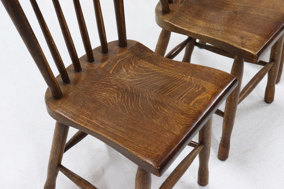 Image 1 of Set of 4 Brutalist Dutch Solid Oak Dining Chairs 1960s