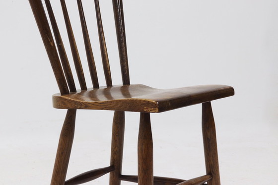 Image 1 of Set of 4 Brutalist Dutch Solid Oak Dining Chairs 1960s