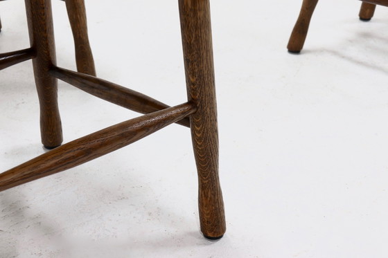 Image 1 of Set of 4 Brutalist Dutch Solid Oak Dining Chairs 1960s