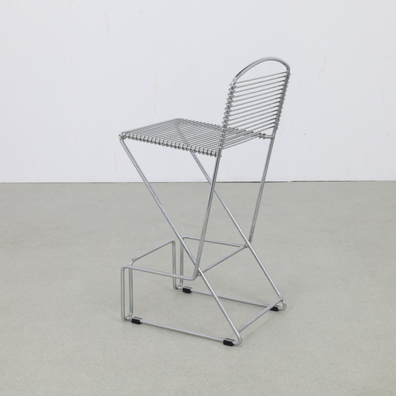 Image 1 of 2x Postmodern Barstool in Chromed Metal, 1980s