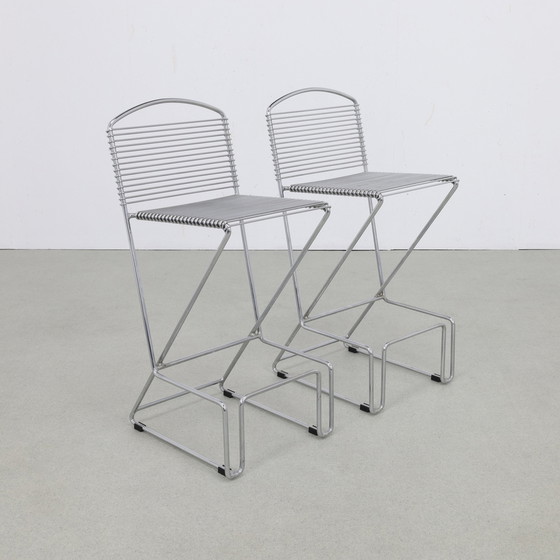 Image 1 of 2x Postmodern Barstool in Chromed Metal, 1980s