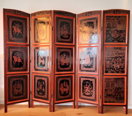 Image 1 of Klassiek lacquer folding screen from Burma