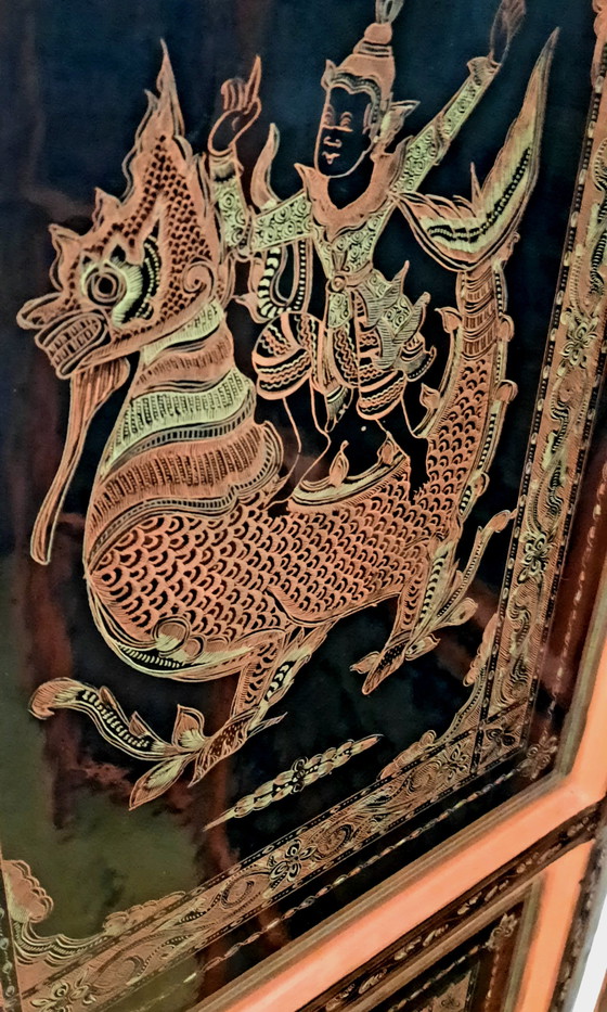 Image 1 of Classic lacquerwork folding screen from Burma