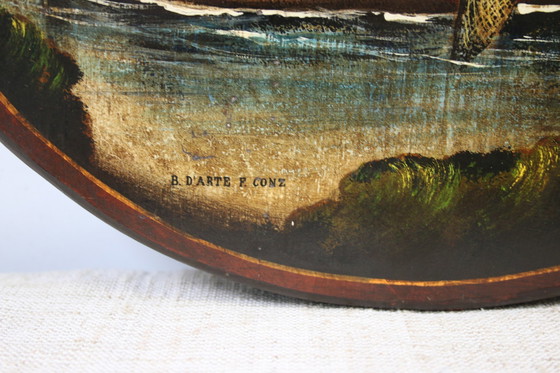 Image 1 of 2 hand-painted wall plates with a hunting scene