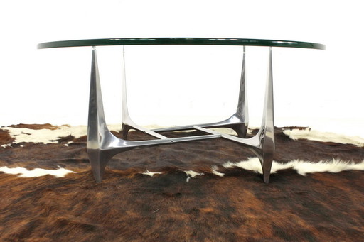 Knut Hesterberg Sculptural Aluminum Coffee Table for Ronald Schmitt, new 19mm glass top!