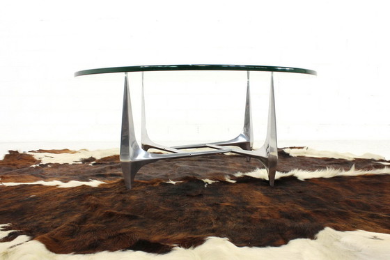 Image 1 of Knut Hesterberg Sculptural Aluminum Coffee Table for Ronald Schmitt, new 19mm glass top!