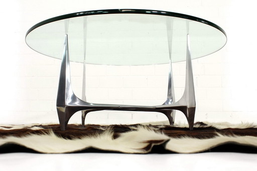 Knut Hesterberg Sculptural Aluminum Coffee Table for Ronald Schmitt, new 19mm glass top!