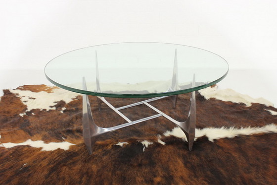 Image 1 of Knut Hesterberg Sculptural Aluminum Coffee Table for Ronald Schmitt, new 19mm glass top!