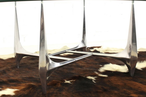 Image 1 of Knut Hesterberg Sculptural Aluminum Coffee Table for Ronald Schmitt, new 19mm glass top!