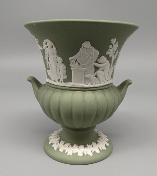 Wedgwood England Jasperware Green Vase Amphora with Signature