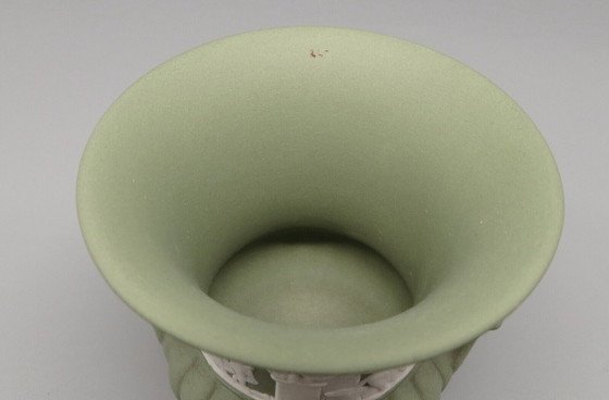 Image 1 of Wedgwood England Jasperware Green Vase Amphora with Signature