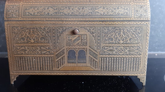 Image 1 of Toledo Damascene Gold Inlaid Trinket Box 1926