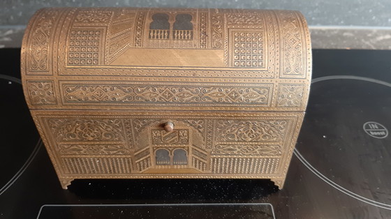 Image 1 of Toledo Damascene Gold Inlaid Trinket Box 1926