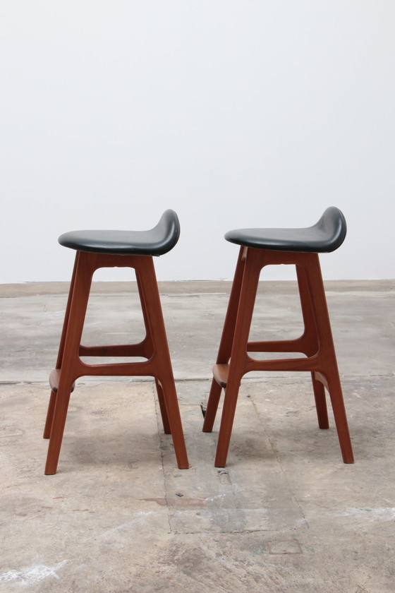 Image 1 of Set of two Erik Buch Teak wood bar stools 1960 Denmark.