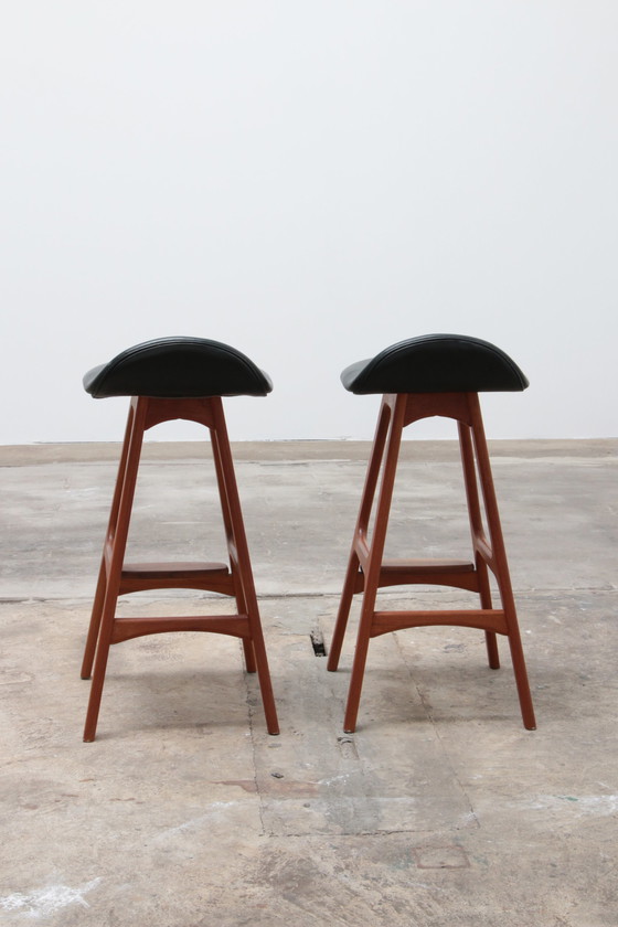 Image 1 of Set of two Erik Buch Teak wood bar stools 1960 Denmark.