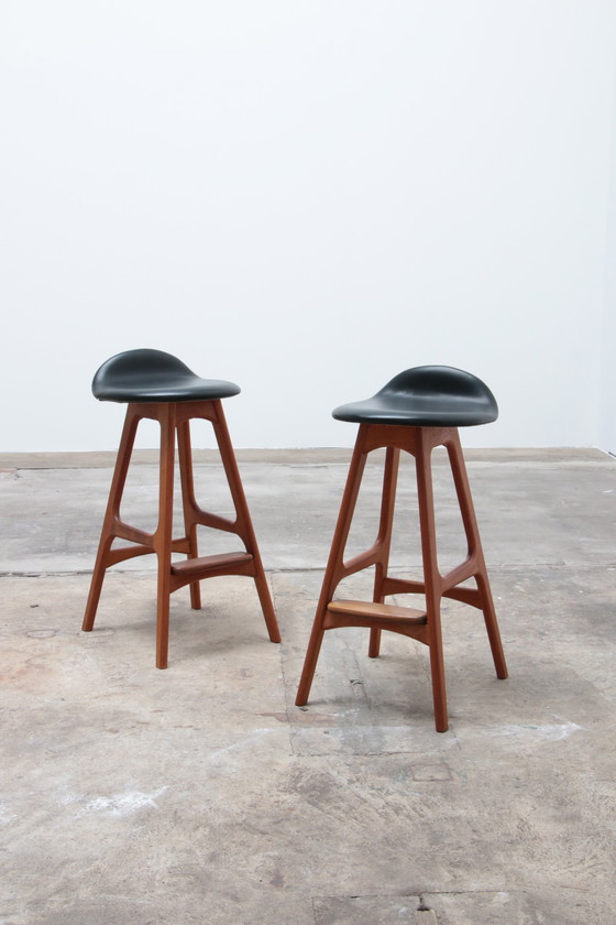 Image 1 of Set of two Erik Buch Teak wood bar stools 1960 Denmark.