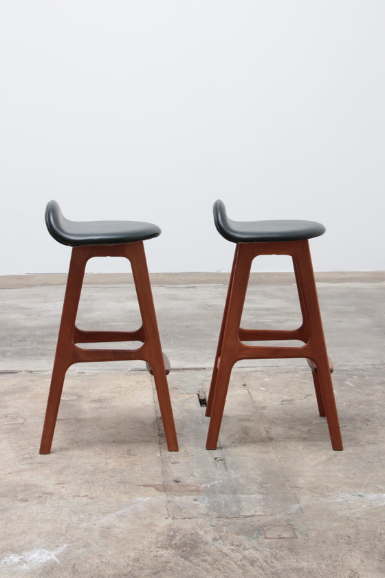 Image 1 of Set of two Erik Buch Teak wood bar stools 1960 Denmark.