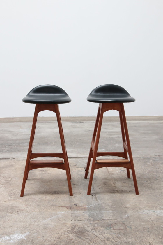 Image 1 of Set of two Erik Buch Teak wood bar stools 1960 Denmark.