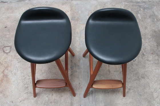 Image 1 of Set of two Erik Buch Teak wood bar stools 1960 Denmark.